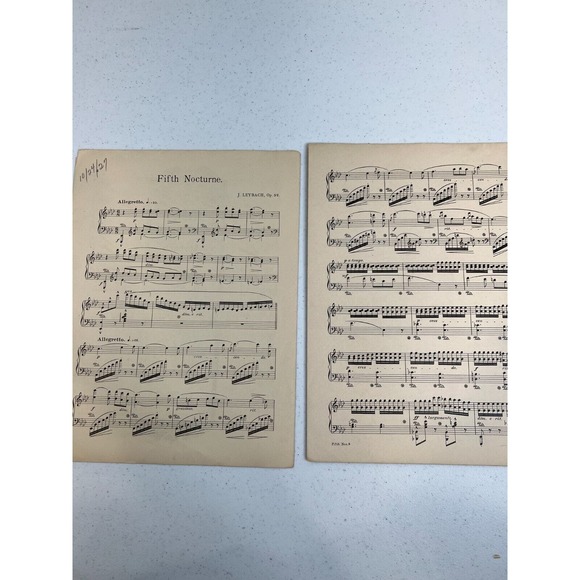 Vintage Fifth Nocturne By J. Leybach Deluxe Edition Piano Solo Sheet Music - Picture 2 of 3